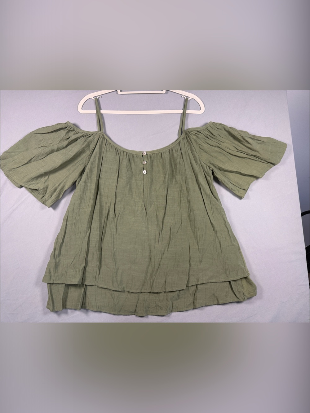 Olive Off-Shoulder Puff Sleeve Blouse - Unbranded